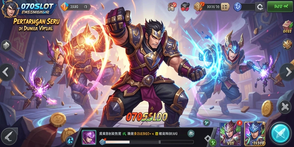 Gameplay 070SLOT menampilkan pertarungan yang mendebarkan dengan teknik bertarung unik.