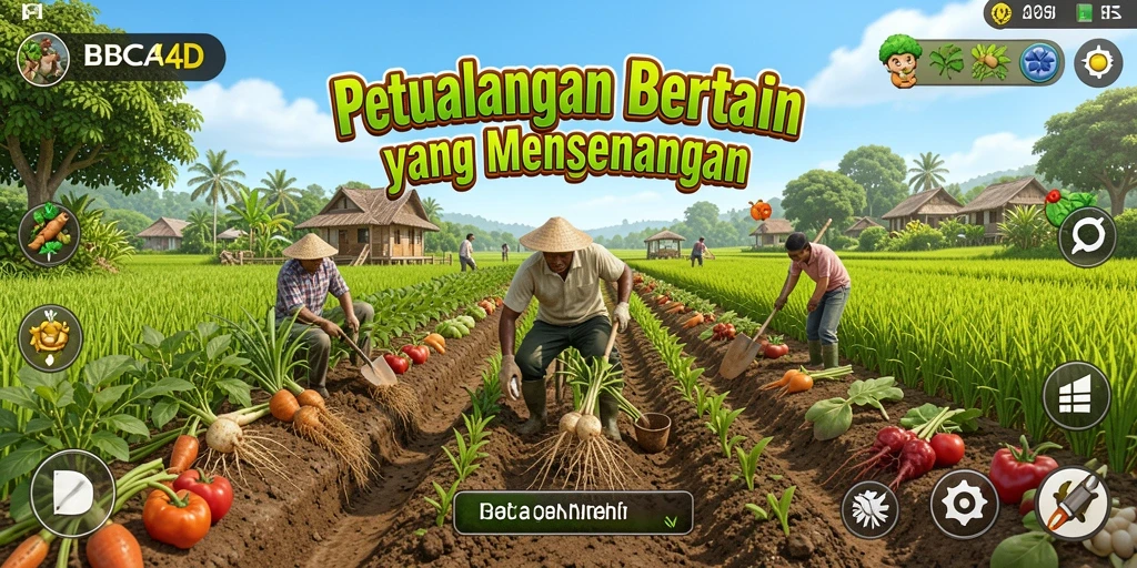 Tangkapan layar gameplay BBCA4D yang menampilkan aktivitas bertani seru.