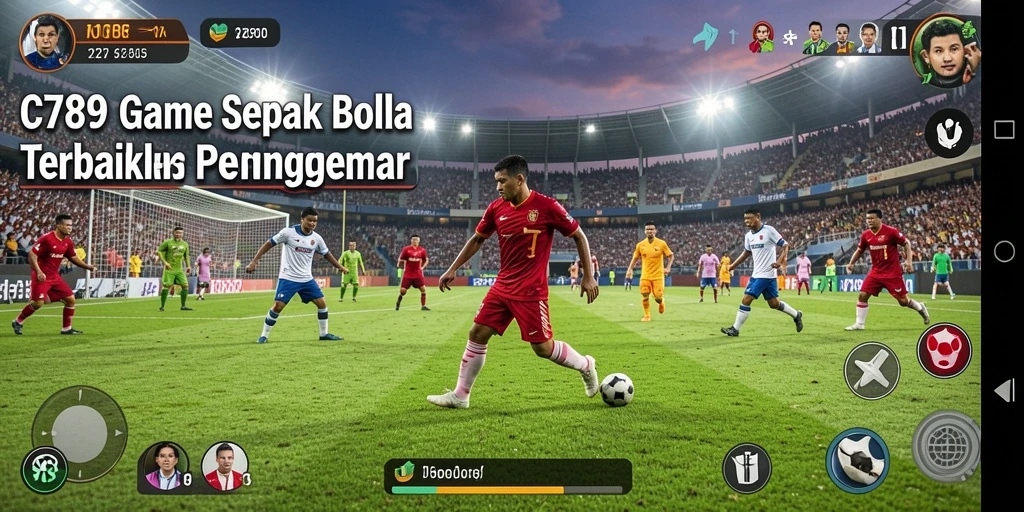 Menggambarkan gameplay mendebarkan di lapangan sepak bola C789.
