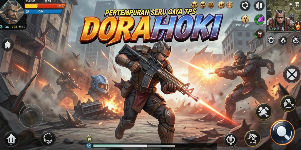 Screenshot DORAHOKI menampilkan aksi seru dalam permainan TPS.