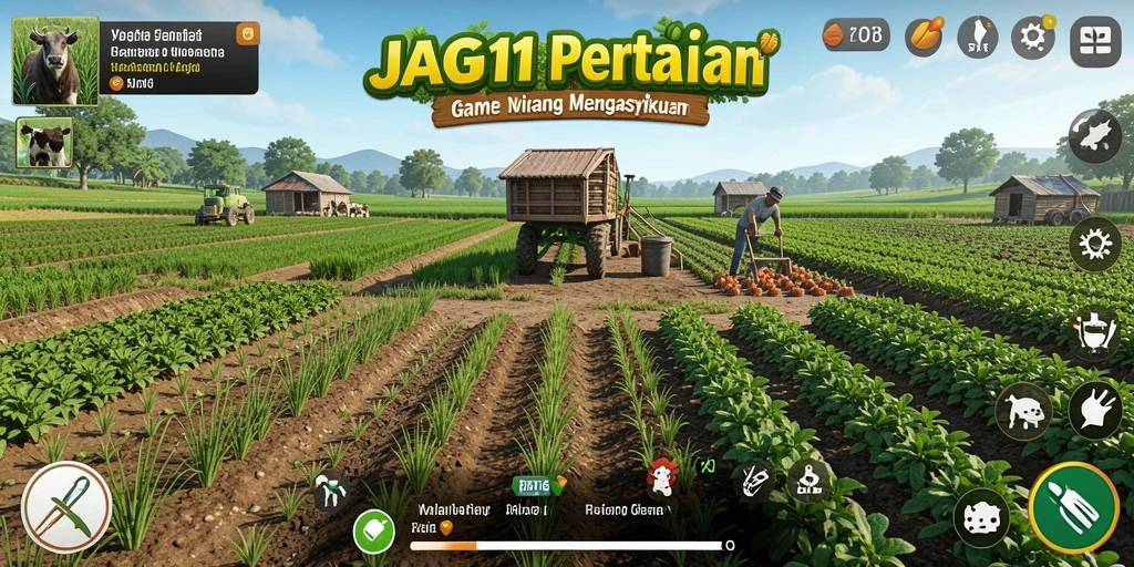 Tampilan gameplay JAGO11 yang menarik dengan aktivitas bertani.