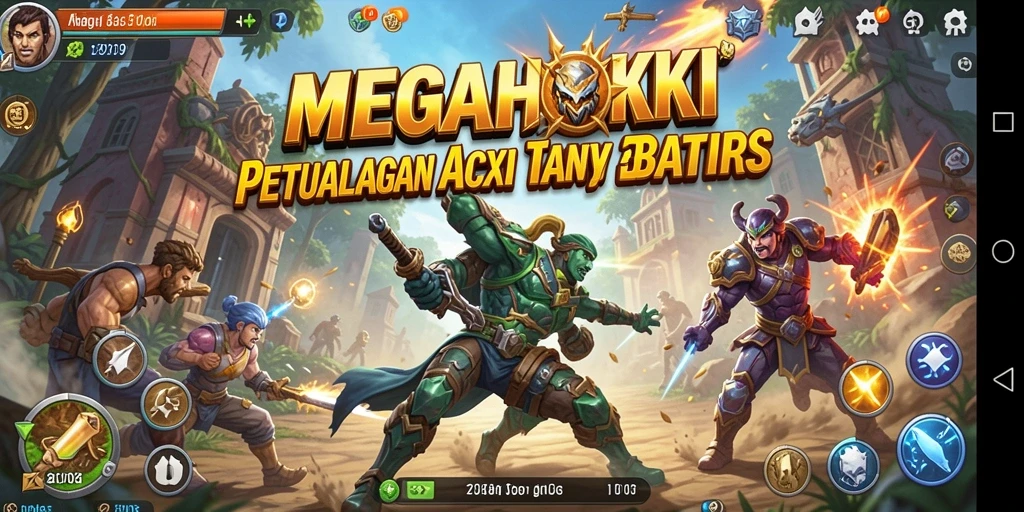 Screenshot utama MEGAHOKI menampilkan aksi seru dalam permainan.