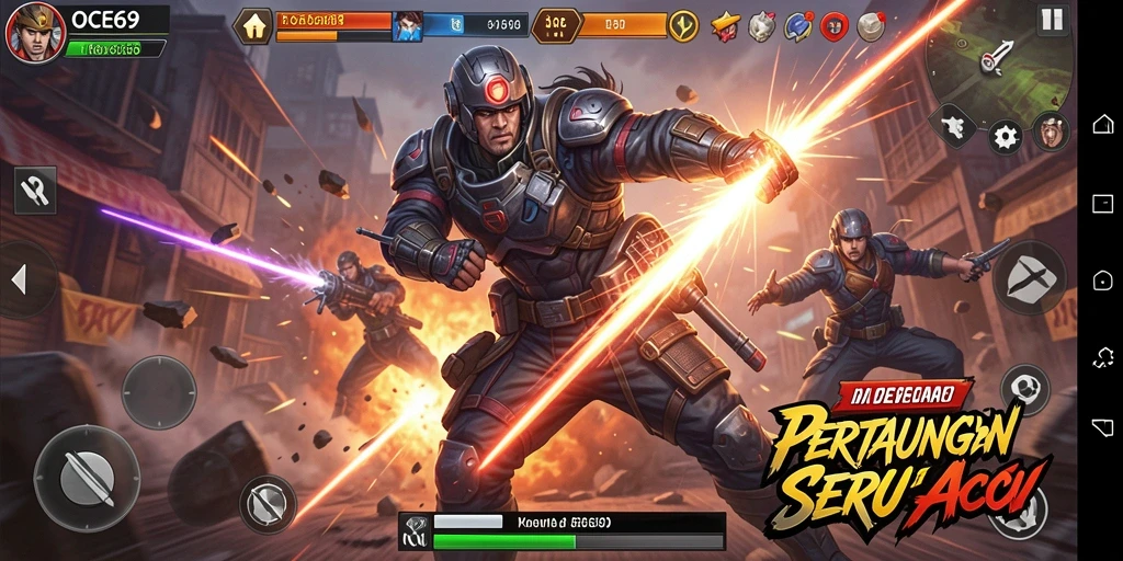 Tampilan dinamis gameplay OCE69 dalam pertempuran aksi seru.