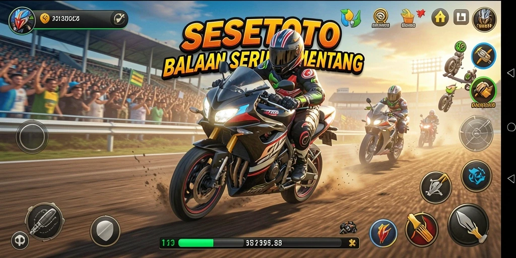 Screenshot SESETOTO menampilkan aksi balapan motor yang intens dan grafis yang memukau.