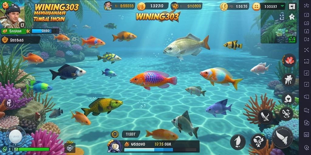 Tampilan gameplay menembak ikan yang menarik dan penuh warna.